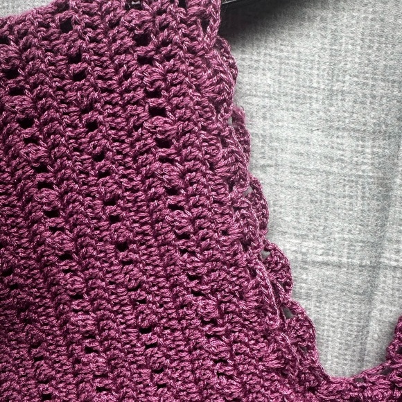 Hand crochet vest purple V Neck open center lace Small no tag Vintage 80’s - Picture 4 of 10